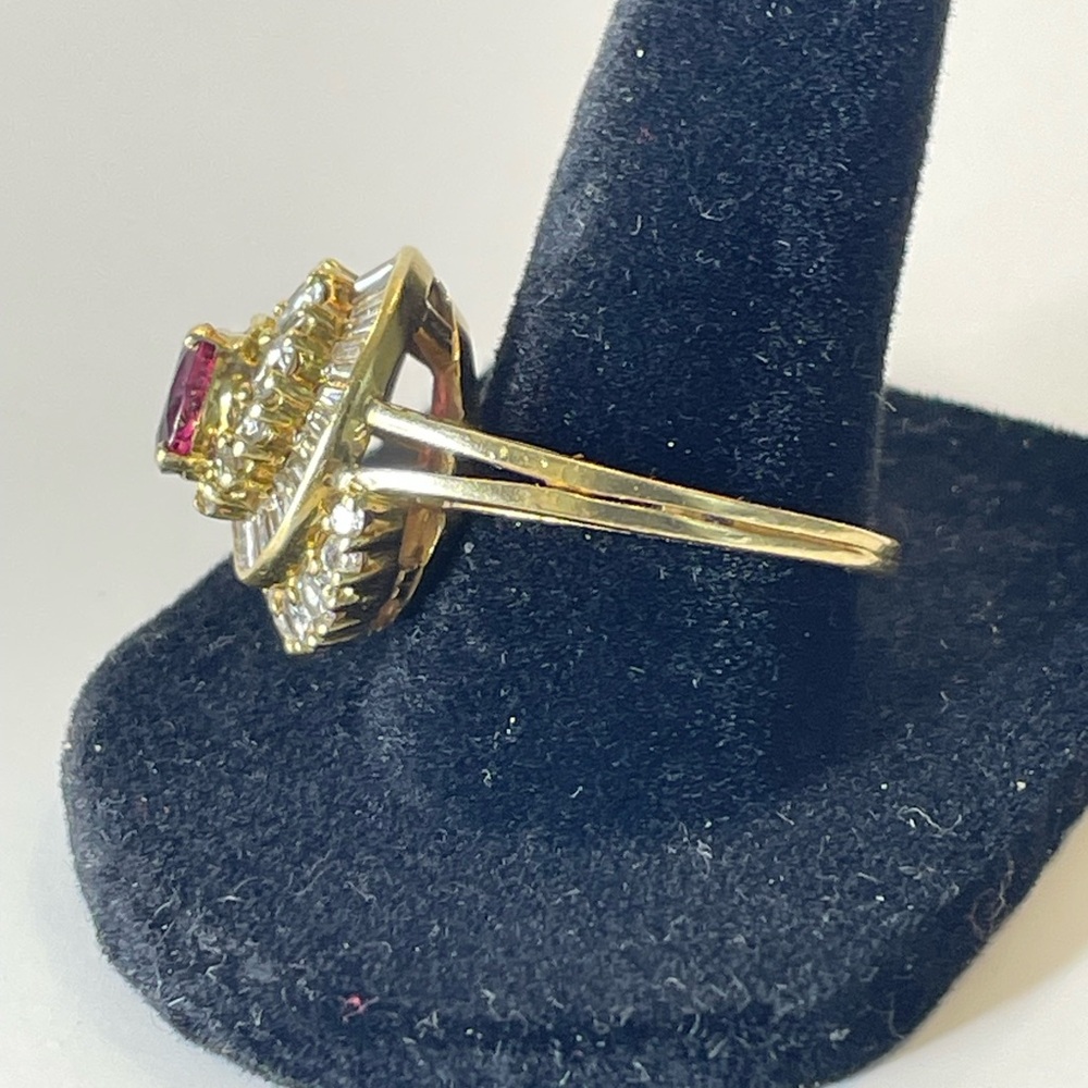 Vintage 14k Gold Cocktail Ring Diamonds Ruby Swirl Estate Appraisal $4,995 Sz 9 - Picture 6 of 16